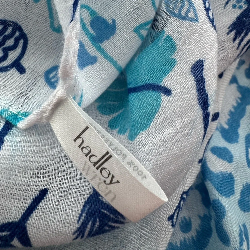 Hadley Wren Blue Botanical Floral Lightweight Boho Scarf Wrap